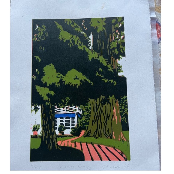 Summer Canopy Ginnie Madsen Linocut 40/55 signed numbered 2006